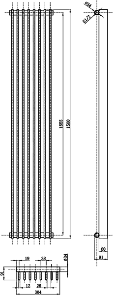 Additional image for Fin Radiator (Black). 304x1500mm. 4367 BTU.