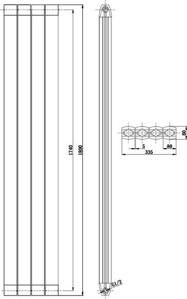 Additional image for Nirvana Designer Radiator (Silver). 335x1800mm.