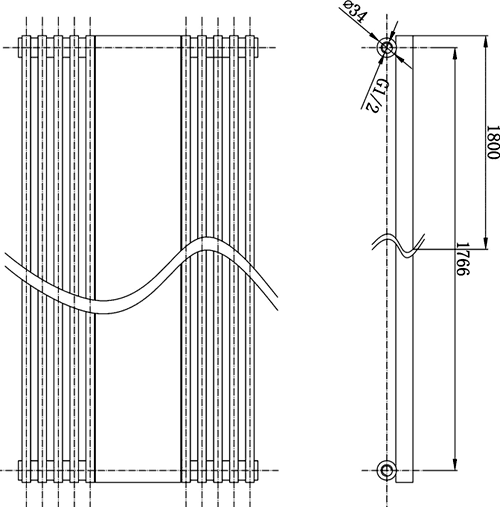 Additional image for Silver Keida radiator with mirror.  1800 x 420mm. 3591 BTU.