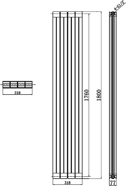 Additional image for Rapture Radiator (Silver). 318x1800mm. 5951 BTU.