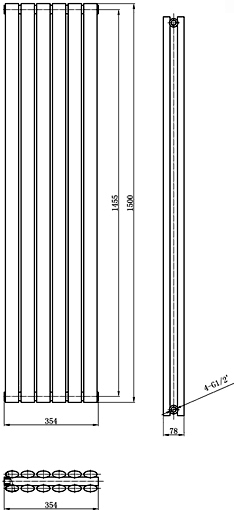 Additional image for Revive Radiator (Silver). 1500x354mm. 4708 BTU.