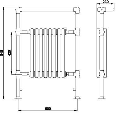 Additional image for Marquis heated towel rail (chrome). 640x945mm. 3520 BTU