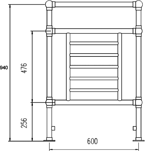 Additional image for Princess heated towel rail (chrome). 660x940mm. 1579 BTU