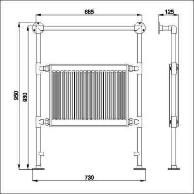 Additional image for Duchess heated towel rail (chrome). 640x920mm. 2064 BTU