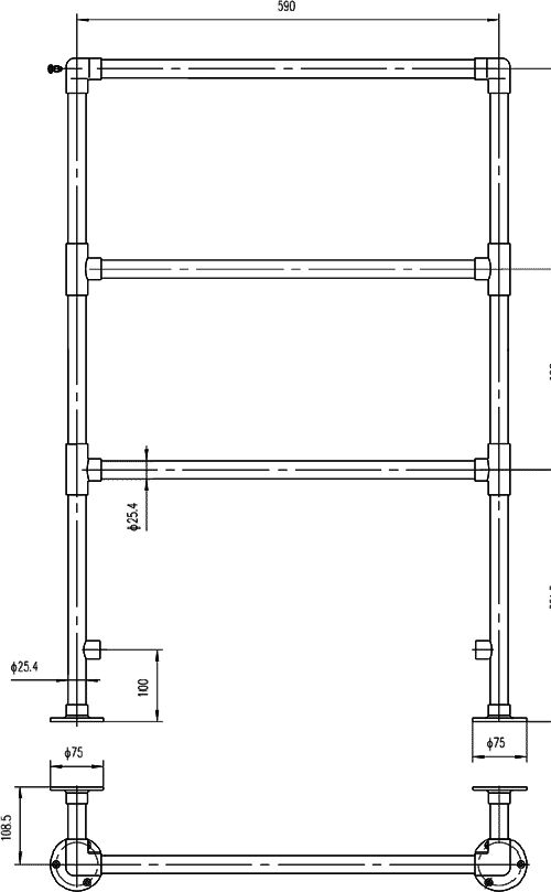 Additional image for Stanford Heated Towel Rail. 610x920mm. 820 BTU.