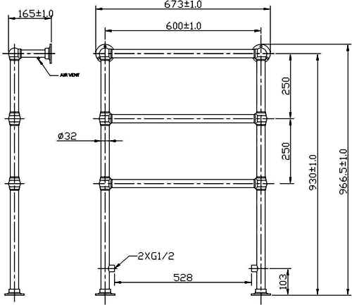 Additional image for Cambridge Heated Towel Rail (Chrome). 676x966mm.