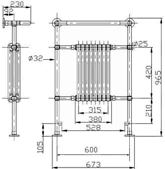 Additional image for Rochester Heated Towel Rail (Chrome & White). 673x963mm.