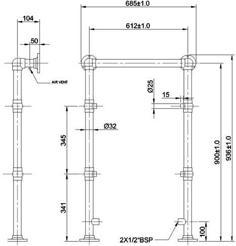 Additional image for Islington Heated Towel Rail (Chrome & White). 640x920mm.