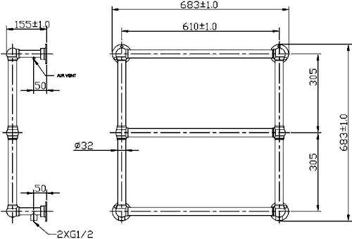 Additional image for Cotswold Heated Towel Rail (Chrome). 685x685mm.