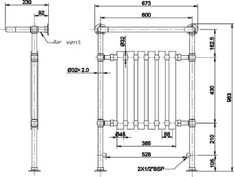 Additional image for Ealing Heated Towel Rail (Chrome & White). 673x963mm.