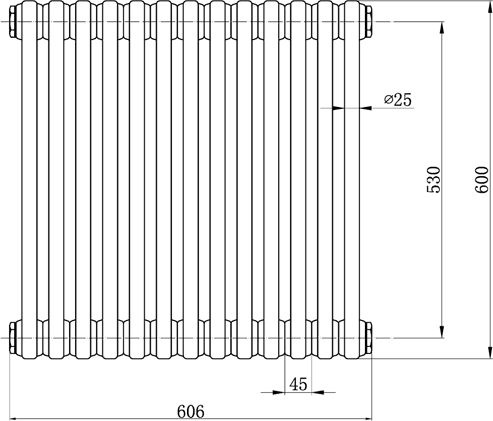 Additional image for 3 Column Radiator With Legs (White). 606x600mm.
