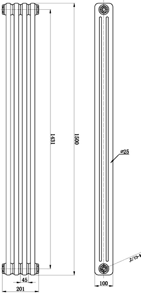 Additional image for 3 Column Vertical Radiator (White). 201x1500mm.