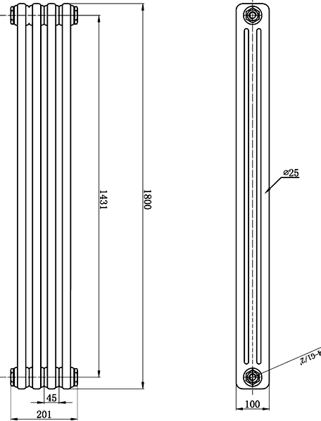 Additional image for 3 Column Vertical Radiator (White). 201x1800mm.