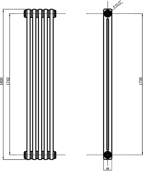 Additional image for 2 Column Vertical Radiator (White). 291x1800mm.