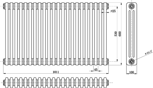 Additional image for Triple Column Radiator (Black). 1011x600mm.