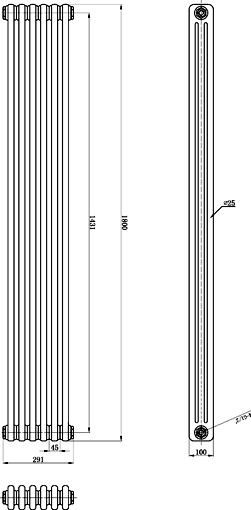 Additional image for Triple Column Radiator (Black). 291x1800mm.