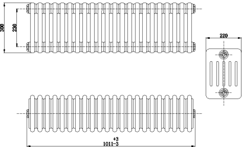 Additional image for 6 Column Radiator With Legs (Black). 1011x480x220mm.