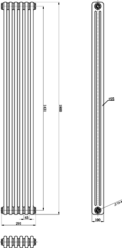 Additional image for Triple Column Radiator (Silver). 291x1800mm.