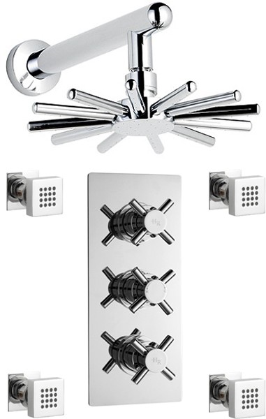 Additional image for Triple Thermostatic Shower Valve, Shower Head & Jets.