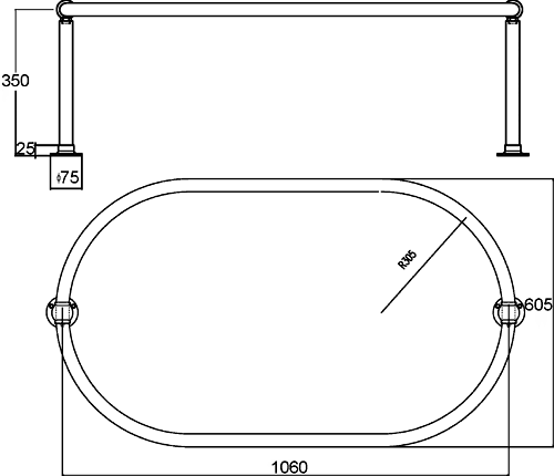 Additional image for Oval Shower Ring / Curtail Rail. 1070mm x 610mm.