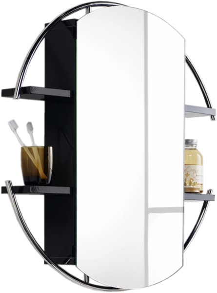 Additional image for Round Mirror Cabinet & Shelves (Black).  740mm.