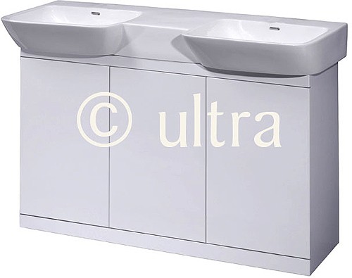 Additional image for Vanity Unit With Double Ceramic Basin (White). 1200x695x500mm.