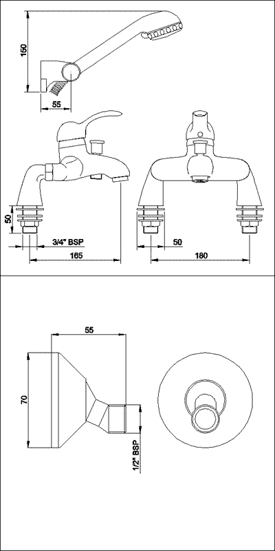 Additional image for Single lever wall mounted bath shower mixer & shower kit.