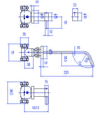 Additional image for 3 Faucet Hole Wall Mounted Bath Mixer Faucet.