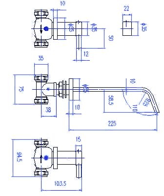 Additional image for 3 Faucet Hole Wall Mounted Bath Mixer Faucet.