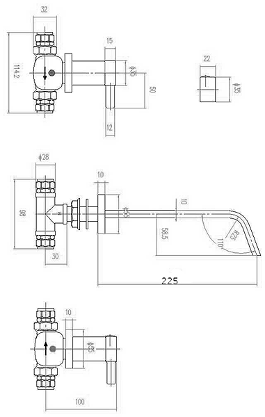 Additional image for 3 Faucet Hole Wall Mounted Basin Mixer Faucet.