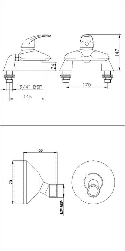 Additional image for Single lever wall mounted bath filler.