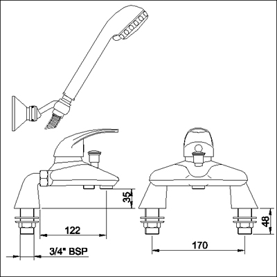 Additional image for Single lever deck mounted bath shower mixer.