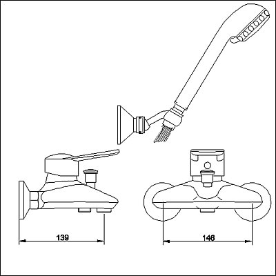 Additional image for Single lever wall mounted bath shower mixer.