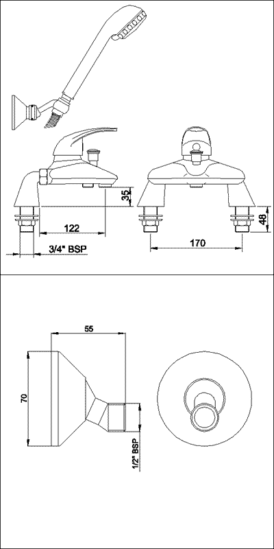 Additional image for Single lever wall mounted bath shower mixer.