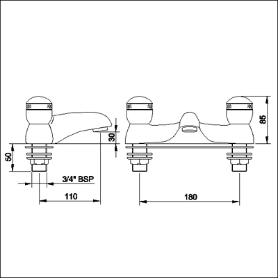 Additional image for 3/4" Bath filler (chrome/gold, standard valves)