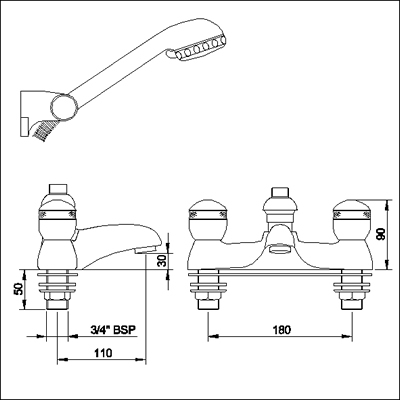 Additional image for 3/4" Bath shower mixer (chrome/gold, standard valves)