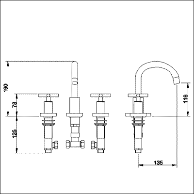 Additional image for 3 Faucet hole basin mixer with small spout and pop up waste.