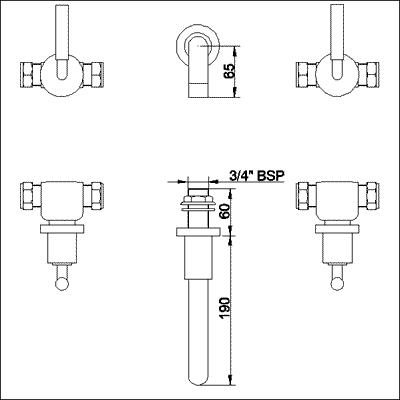 Additional image for Lever 3 Faucet hole wall mounted bath filler with small spout.