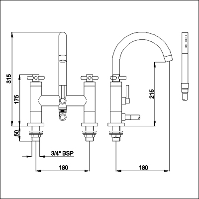 Additional image for Bath shower mixer small swivel spout and shower kit.