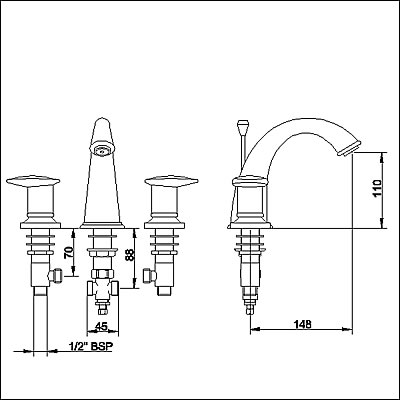 Additional image for Luxury 3 faucet hole basin mixer with free pop up waste.