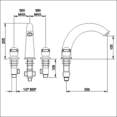 Additional image for Luxury 3 faucet hole bath mixer faucet.