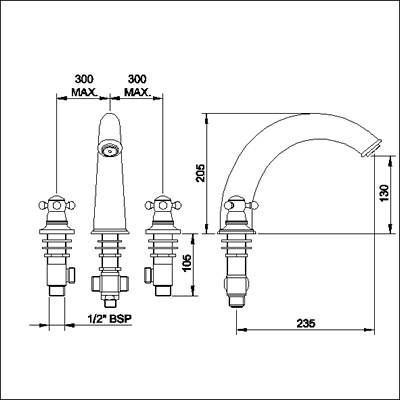 Additional image for Luxury 3 faucet hole bath mixer faucet.