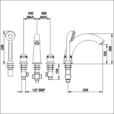 Additional image for Luxury 4 faucet hole bath shower mixer faucet.