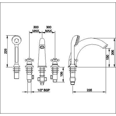 Additional image for Luxury 4 faucet hole bath shower mixer faucet.