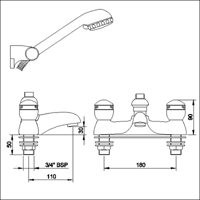 Additional image for 3/4" Bath shower mixer (chrome/gold, ceramic valves)