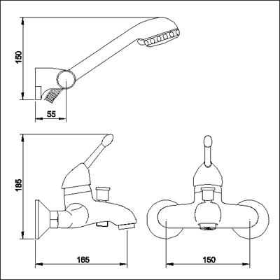 Additional image for Single lever Wall Mounted Bath Shower Mixer including kit.