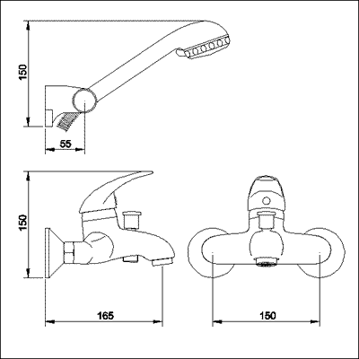 Additional image for Single lever Wall Mounted Bath Shower Mixer including kit.