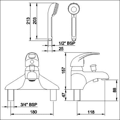 Additional image for Single lever 3/4" Bath Shower mixer including kit