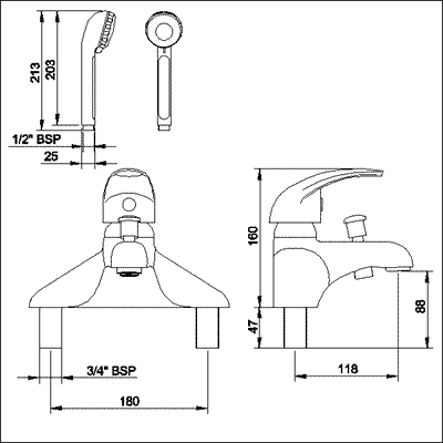 Additional image for Single lever 3/4" Bath Shower mixer including kit