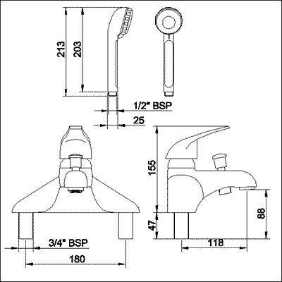 Additional image for Single lever 3/4" bath shower mixer.